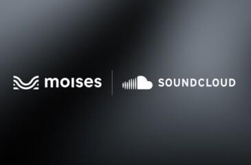 SoundCloud ja Moises -logot rinnakkain tummalla taustalla