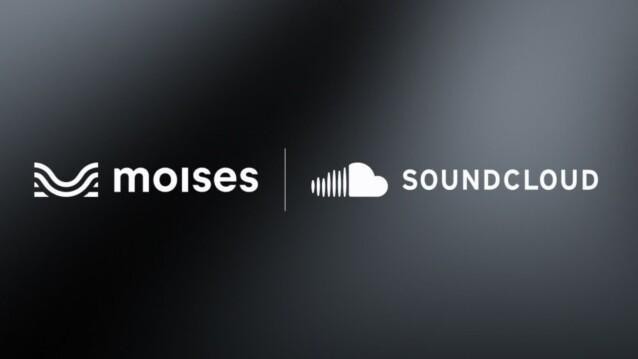 SoundCloud ja Moises -logot rinnakkain tummalla taustalla