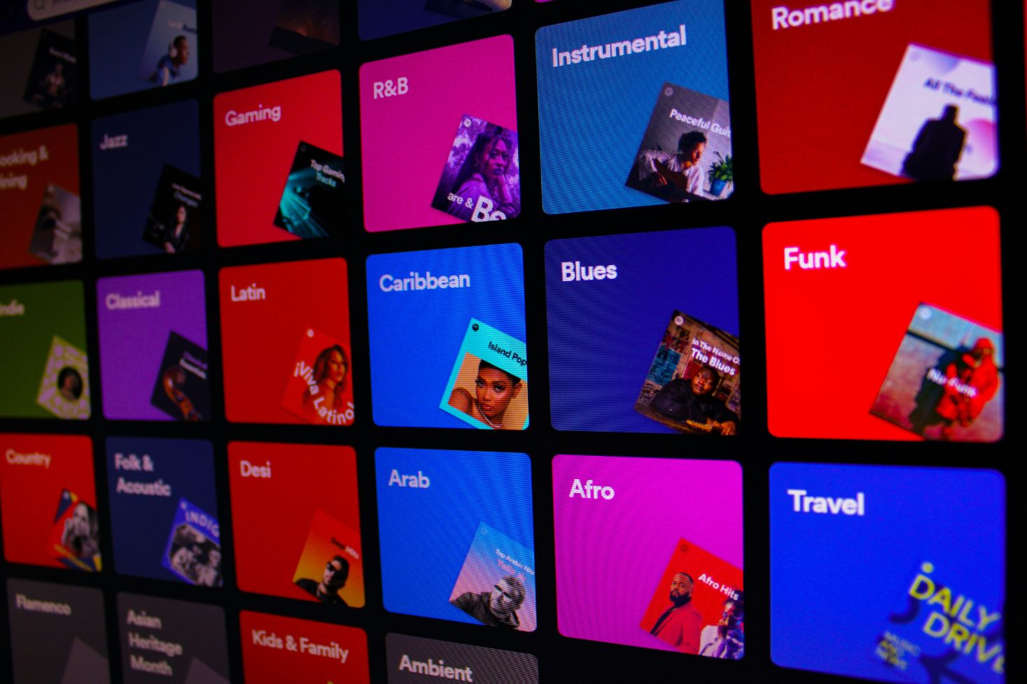 Näkymä spotifyn musiikkigenreistä